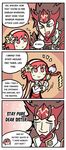  1girl 4koma armor brother_and_sister cape closed_eyes comic commentary english fire_emblem fire_emblem_if fire_emblem_musou hairband japanese_clothes kimono long_hair looking_at_viewer red_hair ryouma_(fire_emblem_if) sakura_(fire_emblem_if) setz short_hair siblings smile staff tears 