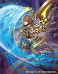  armor armored_boots boots breastplate brown_hair cardfight!!_vanguard company_name exhaust_pipe eyepatch gloves green_eyes male_focus mechanical_wings official_art open_mouth souto_(0401) steam_knight_ilku sword teeth vambraces weapon wings 
