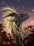  2017 blonde_hair day detailed_background digital_media_(artwork) dragon eyelashes feral hair horn membranous_wings outside purple_eyes smile solo telleryspyro wings 