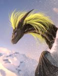  2016 blonde_hair detailed_background digital_media_(artwork) dragon eyelashes feral hair horn membranous_wings purple_eyes solo telleryspyro wings 