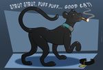  ... 2016 abstract_background black_collar black_nose black_panther cigarette collar digital_drawing_(artwork) digital_media_(artwork) english_text feline feral frisky-lime hi_res hypnosis long_tail male mammal mind_control nude panther rednoodle.inc rubber rubbercat shiny simple_background smile smoke smoking solo text 