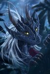  2017 blue_scales detailed_background digital_media_(artwork) dragon eyelashes feral green_eyes horn night outside scales solo telleryspyro 