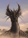  2017 black_scales day detailed_background digital_media_(artwork) dragon feral horn looking_at_viewer outside scales solo telleryspyro yellow_eyes 