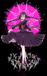  black_hair braid danganronpa genocider_shou glasses long_hair looking_at_viewer mar7 red_eyes school_uniform scissors serafuku skirt smile solo thighhighs tongue tongue_out twin_braids zettai_zetsubou_shoujo 