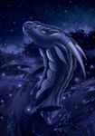  2017 detailed_background digital_media_(artwork) dragon feral horn night outside scales sky solo star starry_sky telleryspyro yellow_eyes 
