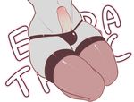  ambiguous_species anthro balls big_butt butt clothed clothing extra_thicc faceless_male kneeling legwear male penis simple_background solo suelix text thick_thighs thigh_highs thong topless white_background 