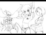  5girls alternate_costume animal_ears buruma camel_(dansen) female harpy kyu_(creature) lamia midrif milia milia_wars monochrome monster_girl multiple_girls navel puki_(creature) sachiho spider_girl tail 