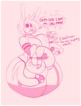  2015 ball_gag balls bdsm big_balls big_penis bound carrying clothing cock_ring collar crying dulce_(character) english_text female gag girly half-erect hi_res huge_balls huge_penis hyper hyper_balls hyper_penis kobold lagomorph larger_female legwear male mammal monochrome mr.pink penis pink_theme precum pwink rabbit rubber size_difference smaller_male spank_marks stockings sweat tears text thick_thighs voluptuous whip wide_hips 