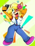  &lt;3 2018 absurd_res anthro bandicoot black_nose blonde_hair clothing coco_bandicoot crash_bandicoot_(series) eyeshadow female flower flower_in_hair footwear froggywithfries fur green_eyes hair hi_res long_hair makeup mammal marsupial open_mouth orange_fur plant ponytail pose selfie solo tongue tongue_out video_games 