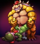  anal anal_penetration bowser claws cum cum_in_ass cum_inside dinosaur duo hair hi_res horn koopa long_tongue male male/male male_penetrating mario_bros milkybears nintendo open_mouth penetration penis pubes red_hair reptile scalie sex shell simple_background smile spikes tongue tongue_out video_games yoshi 