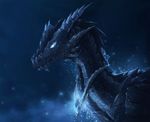  2017 blue_background blue_eyes blue_scales blue_theme digital_media_(artwork) dragon feral glowing glowing_eyes horn ridged_horn scales simple_background solo telleryspyro 
