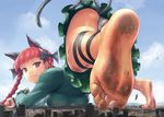  animal_ears ass barefoot cat_ears cat_tail destruction dirty_feet ebizome giantess kaenbyou_rin multiple_tails panties red_eyes red_hair tail touhou two_tails underwear white_panties 