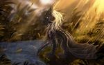  2017 black_scales day digital_media_(artwork) dragon feral grass hair membranous_wings outside scales sitting solo sunrays telleryspyro white_hair wings 