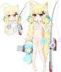  :o ahoge animal_ears azur_lane bailingxiao_jiu bangs bare_arms bare_shoulders barefoot bikini blonde_hair brown_eyes bucket buckle cat_ears cat_girl cat_tail chestnut_mouth chibi collarbone eldridge_(azur_lane) eyebrows_visible_through_hair eyepatch_bikini fang fish fishing_hook fishing_line fishing_rod hair_ornament hairclip heart heart-shaped_pupils highres holding holding_bucket holding_fishing_rod kemonomimi_mode long_hair multiple_girls navel open_mouth parted_lips red_eyes side-tie_bikini simple_background standing standing_on_one_leg star star_hair_ornament swimsuit symbol-shaped_pupils tail twintails very_long_hair water white_background white_bikini 