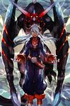  belt blue_eyes blue_hair blue_jacket blue_pants boots breath_of_fire breath_of_fire_iv dragon floating_hair fou-lu gloves hankuri jacket long_sleeves looking_at_viewer pants puffy_pants standing tyrant 