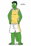  alligator anthro character_name clothed clothing crocodilian fully_clothed fuze male reptile scalie sheldon_abel shirt simple_background solo tank_top texnatsu white_background 