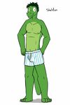  alligator anthro boxers_(clothing) character_name clothed clothing crocodilian fuze male nipples reptile scalie sheldon_abel simple_background solo striped_underwear texnatsu topless underwear white_background 