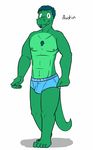  alligator anthro austin_abel blue_underwear briefs character_name clothed clothing crocodilian fuze male nipples reptile scalie simple_background solo texnatsu topless underwear white_background 