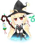  :&lt; animal_ears azur_lane bailingxiao_jiu bangs black_cape black_hat black_legwear blonde_hair blush bottle bridal_gauntlets brown_eyes candy cape cat_ears cat_girl cat_tail chibi creeper ears_through_headwear eldridge_(azur_lane) eyebrows_visible_through_hair facial_mark food full_body fur_collar hair_ornament hair_ribbon hat heart heart-shaped_pupils highres holding holding_staff kemonomimi_mode long_hair magic minecraft outstretched_arm parted_lips pink_ribbon ribbon simple_background solo staff standing standing_on_one_leg star symbol-shaped_pupils tail thighhighs triangle_mouth twintails v-shaped_eyebrows very_long_hair white_background witch_hat wooden_staff 