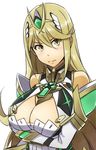  alto-00 armor bare_shoulders blonde_hair breasts cleavage cross dress gloves highres hikari_(xenoblade_2) large_breasts long_hair looking_at_viewer solo tiara upper_body xenoblade_(series) xenoblade_2 yellow_eyes 
