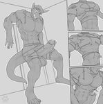  anthro balls big_penis clothing comic erection fasttrack37d greyscale growth human kangaroo male mammal marsupial monochrome muscle_growth muscular muscular_male penis solo torn_clothing transformation vein 