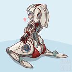  &lt;3 2018 alien big_butt blush breasts butt dima_(artist) eyeless female humanoid ivara_(warframe) kneeling looking_at_viewer looking_back machine mouthless not_furry pinup pose robot simple_background solo thick_thighs video_games voluptuous warframe wide_hips 