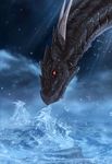  2017 black_scales digital_media_(artwork) dragon feral horn red_eyes scales solo telleryspyro water 