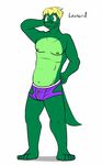  alligator anthro character_name clothed clothing crocodilian fuze leo_abel male nipples purple_underwear reptile scalie simple_background solo texnatsu topless underwear white_background 