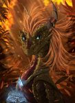  2017 blue_eyes day detailed_background digital_media_(artwork) dragon feral hair horn orange_hair outside ridged_horn solo telleryspyro 