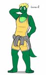  alligator anthro character_name clothed clothing crocodilian fully_clothed fuze leo_abel male reptile scalie simple_background solo texnatsu white_background wrestling_singlet 