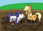  applejack_(mlp) bdsm boots clothing duo female female/female feral footwear friendship_is_magic messy ms_paint mud muddy my_little_pony rarity_(mlp) rubber spanking tongue tongue_out 