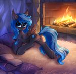  2018 anus blue_hair book butt cutie_mark detailed_background digital_media_(artwork) dock equine fan_character feathered_wings feathers female feral fire fireplace hair hooves inside looking_at_viewer mammal my_little_pony pegasus pussy smile solo tomatocoup underhoof wings 