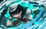  aura black_hair chain crazy_eyes gloves glowing glowing_eyes green_eyes hat hishaku ladle meimaru_inuchiyo murasa_minamitsu sailor_collar sailor_hat short_hair solo tongue tongue_out touhou water 