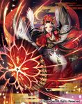  ambush_demon_stealth_rogue_shirahagino black_hair cardfight!!_vanguard company_name crown feathered_wings flower hair_flower hair_ornament hair_stick horns japanese_clothes kimono long_hair matsurika_youko moon official_art oriental_umbrella red_eyes sparkle umbrella wings 