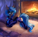  2018 blue_hair bodysuit book butt clothing detailed_background digital_media_(artwork) dock equine fan_character feathered_wings feathers female feral fire fireplace hair hi_res inside looking_at_viewer mammal my_little_pony pegasus presenting presenting_hindquarters skinsuit smile solo tight_clothing tomatocoup wings 