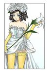  breasts commentary_request dress drill_hair elbow_gloves flower frilled_skirt frills gloves graphite_(medium) hair_flower hair_ornament kyuuri_(89314) long_hair princess_white_rose rose saga saga_frontier skirt solo standing traditional_media 