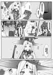  1boy 1girl :d abigail_williams_(fate/grand_order) ass bare_shoulders blush chinese chocolate comic fate/grand_order fate_(series) gift glasses greyscale hat highres key keyhole long_hair looking_at_viewer lowleg lowleg_panties monochrome necktie open_mouth panties smile spoken_interrobang sweat thighhighs translated trembling underwear witch_hat wulazula 