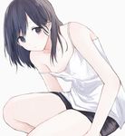  bare_shoulders black_eyes black_hair breasts camisole collarbone commentary_request eyebrows_visible_through_hair looking_at_viewer medium_hair original shorts simple_background sleeveless small_breasts solo tank_top thighs white_background yukimori_nene 