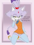 2018 anthro blaze_the_cat blush breasts cat clothed clothing eyelashes feline female fur kinglikeme mammal nipples open_mouth purple_fur simple_background small_breasts solo sonic_(series) text tongue video_games yellow_eyes 