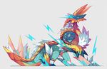  electricity from_side full_body grey_background looking_at_viewer monster monster_hunter no_humans simple_background solo sparks spikes zinogre 
