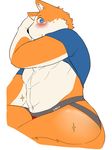  abs anthro blush canine clothing jockstrap looking_at_viewer male mammal muscular muscular_male navel shirt_up solo sweat sweatdrop underwear wolvesmind 