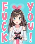  a.i._channel bangs bare_shoulders blue_eyes blush brown_hair controller english eyebrows_visible_through_hair frown game_controller hairband highres j@ck kizuna_ai long_hair looking_at_viewer multicolored_hair open_mouth pink_hair profanity sailor_collar solo streaked_hair swept_bangs upper_body virtual_youtuber 