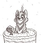  2018 :3 anthro birthday birthday_cake cake candle civet fan_character food fuel_(artist) greyscale male mammal monochrome rob_(robcivecat) simple_background smile solo viverrid white_background 