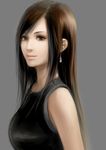  ask_(askzy) bad_id bad_pixiv_id black_hair brown_eyes earrings final_fantasy final_fantasy_vii final_fantasy_vii_advent_children highres jewelry long_hair simple_background smile solo tifa_lockhart upper_body 
