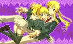  1girl anno_mana bad_id bad_pixiv_id blonde_hair necktie ponytail school_uniform siblings skirt thighhighs umineko_no_naku_koro_ni ushiromiya_jessica ushiromiya_lion 