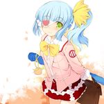  blue_hair copyright_request eyepatch green_eyes kurasuke ponytail school_uniform serafuku skirt solo 