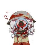  bad_id bad_pixiv_id bleeding blood bloody_tears chibi eiri_(eirri) evil_grin evil_smile eyeball grin hat heart highres horror_(theme) komeiji_koishi sharp_teeth simple_background smile solo teeth third_eye touhou 