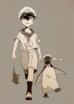  animal bad_id bad_pixiv_id bird flag fudou_akio gorgomm hat inazuma_eleven inazuma_eleven_(series) male_focus monochrome penguin sailor solo walking 