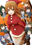  absurdres asahina_mikuru asakura_ryouko brown_eyes brown_hair character_doll doll hat highres igashiko kita_high_school_uniform koizumi_itsuki kunikida kyon kyon_no_imouto long_hair nagato_yuki santa_costume santa_hat school_uniform solo suzumiya_haruhi suzumiya_haruhi_no_yuuutsu taniguchi tsuruya 