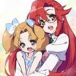  alternate_hairstyle blue_eyes brown_hair child glasses hair_down happy long_hair lowres maosha multiple_girls older pandaki_(aki) red_hair smile teacher tengen_toppa_gurren_lagann twintails yellow_eyes yoko_littner yomako 